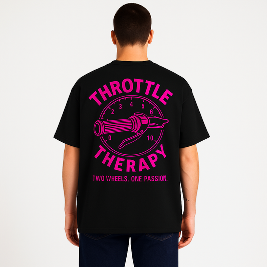 Throttle Therapy Black and Pink Unisex T-Shirt Back
