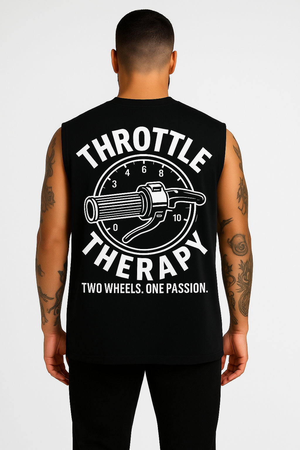 Throttle Therapy Black and White Unisex Singlet Back