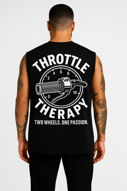 Throttle Therapy Black and White Unisex Singlet Back