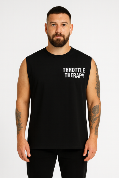 Throttle Therapy Black and White Unisex Singlet Front
