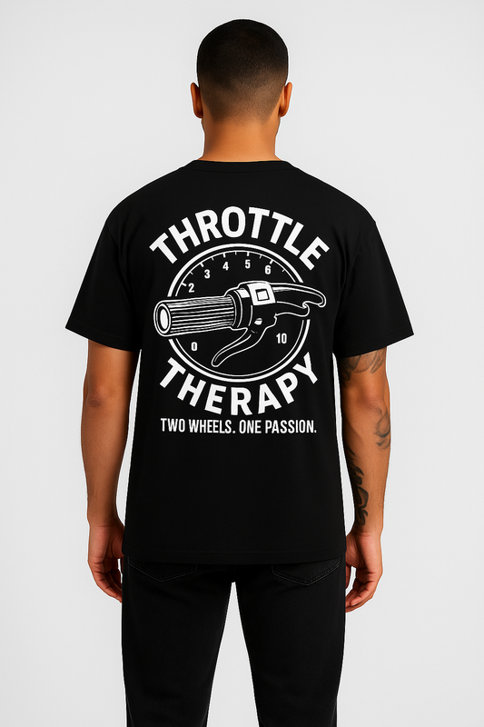 Throttle Therapy Black and White Unisex T-Shirt Back