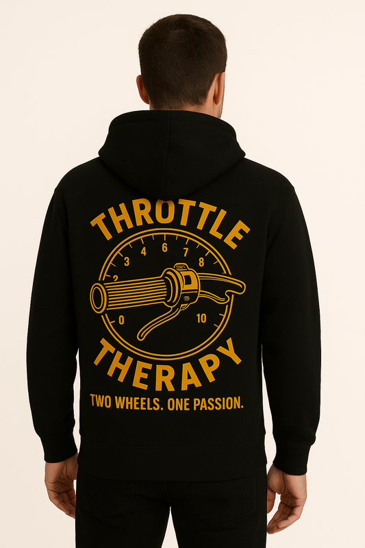 Throttle Therapy Gold and Black Unisex Hoodie Back