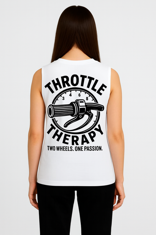 Throttle Therapy White and Black Unisex Singlet Back