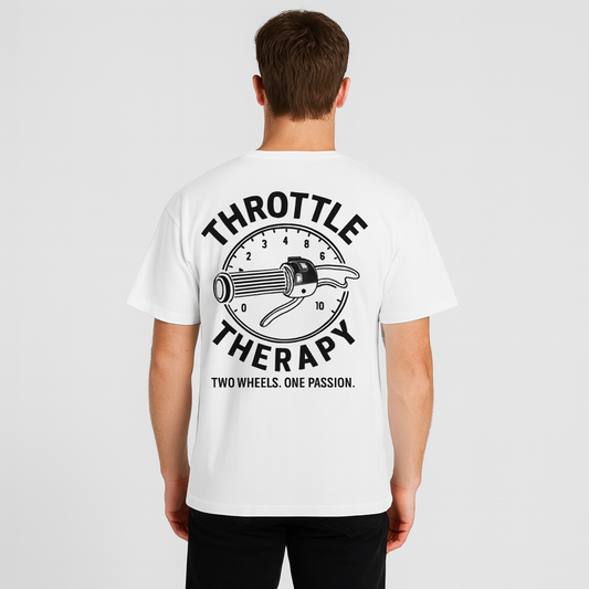 Throttle Therapy White and Black Unisex T-Shirt Back